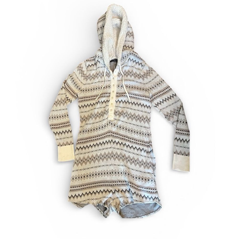 Abercrombie & Fitch Romper Loungewear Sz L Sherpa Lined Hooded Fair Aisle